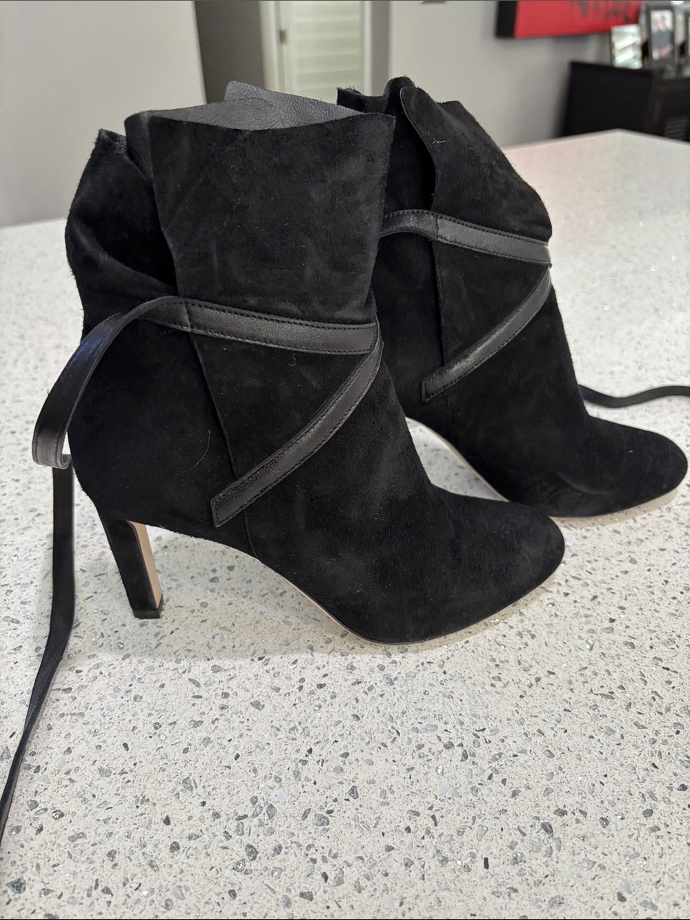 Jimmy Choo Black Suede Wrap-Ankle Heeled Boots - Picture 2 of 6